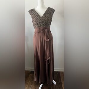 Patra Brown Full Length Gown with Tie Front